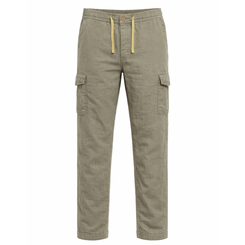 Caribbean Cargo Pants Mens 40x32 Khaki 100% Linen Drawstring Elastic Waistband